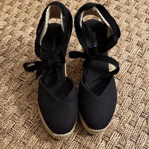 Soludos Black Espadrille Wedge Shoes